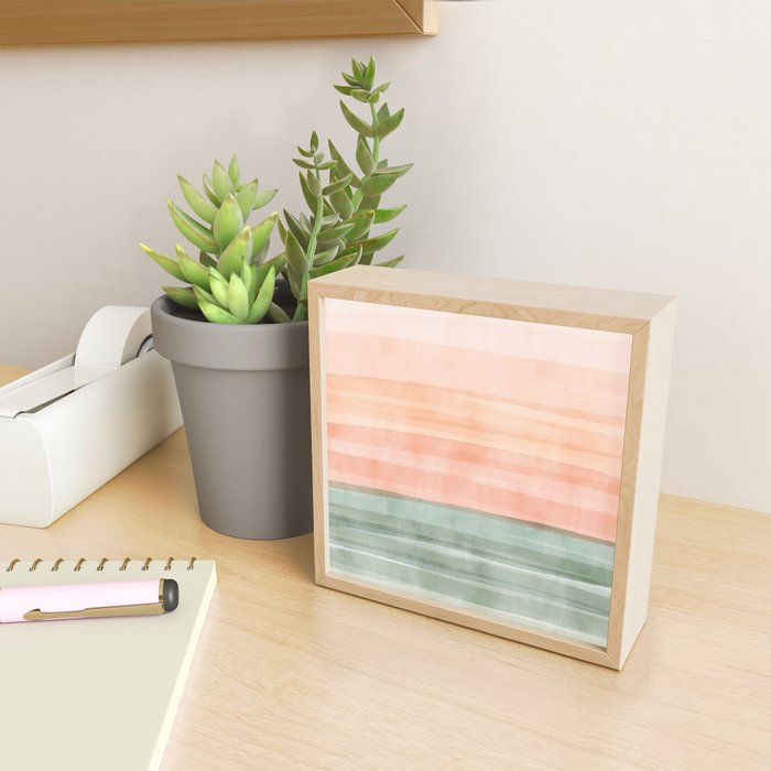 Light Sage Green Waves on a Peach Horizon, Abstract _watercolor color block Mini Art Print Gallery Image 2