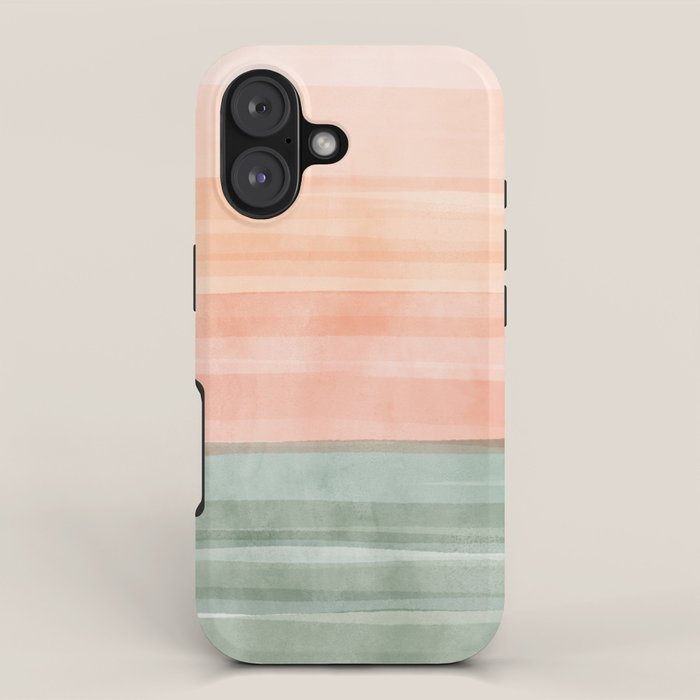 Light Sage Green Waves on a Peach Horizon, Abstract _watercolor color block iPhone Case Gallery Image 1