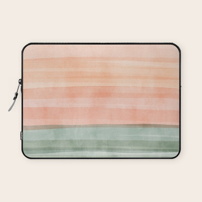Light Sage Green Waves on a Peach Horizon, Abstract _watercolor color block Laptop Sleeve Gallery Image 1