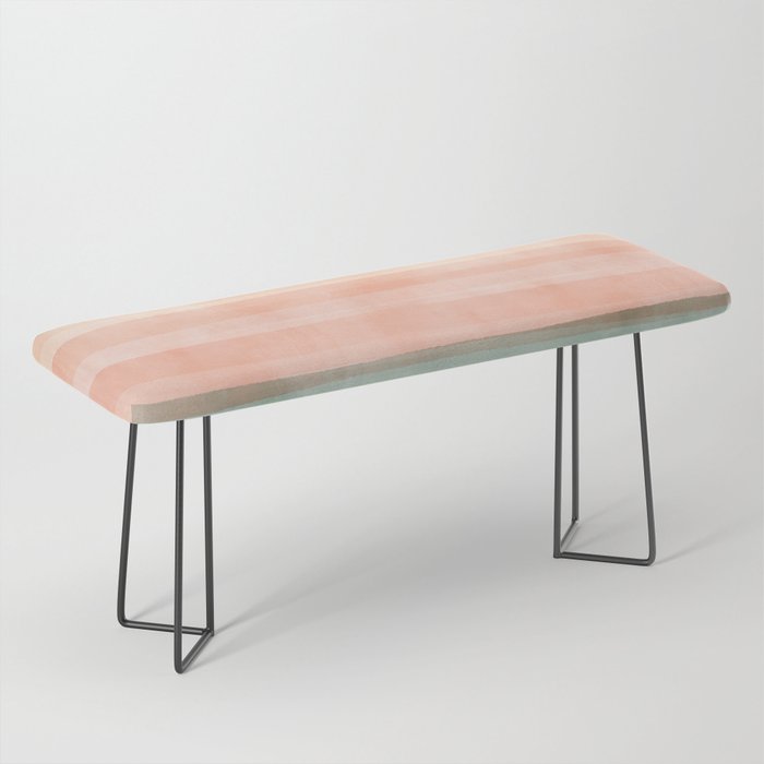 Light Sage Green Waves on a Peach Horizon, Abstract _watercolor color block Bench Gallery Image 1