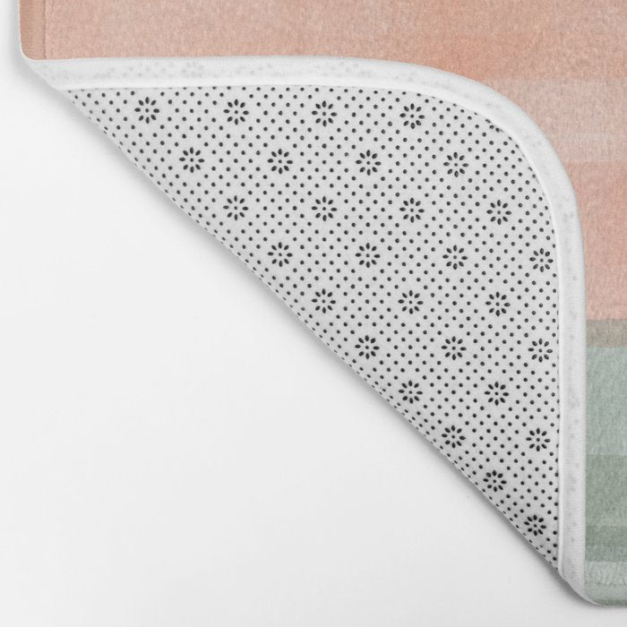 Light Sage Green Waves on a Peach Horizon, Abstract _watercolor color block Bath Mat Gallery Image 2