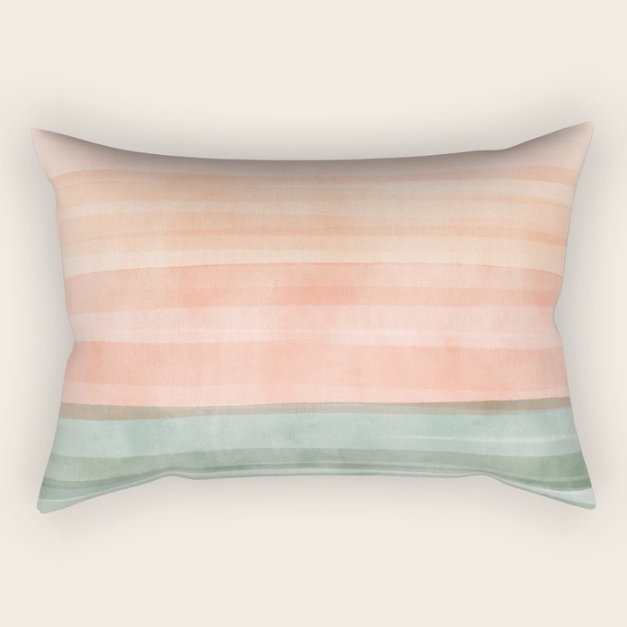 Light Sage Green Waves on a Peach Horizon, Abstract _watercolor color block Rectangular Pillow Gallery Image 2