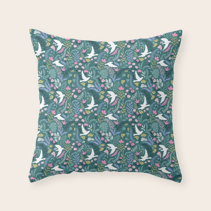 Garden and birds Throw Pillow Gallery Image 6