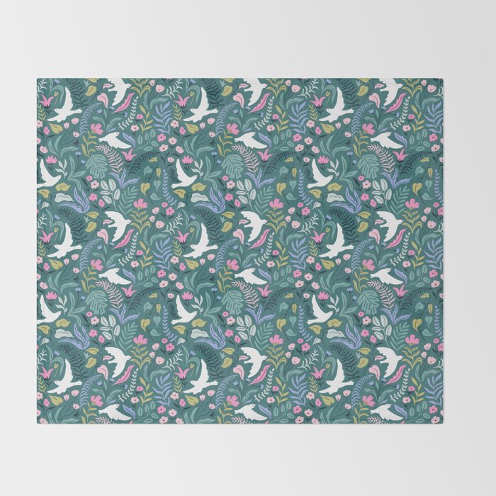 Garden and birds Throw Blanket Gallery Image 2