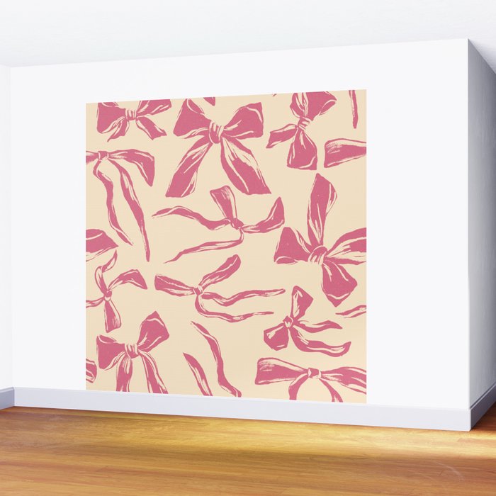 Pink bow pattern Wall Mural Gallery Image 2
