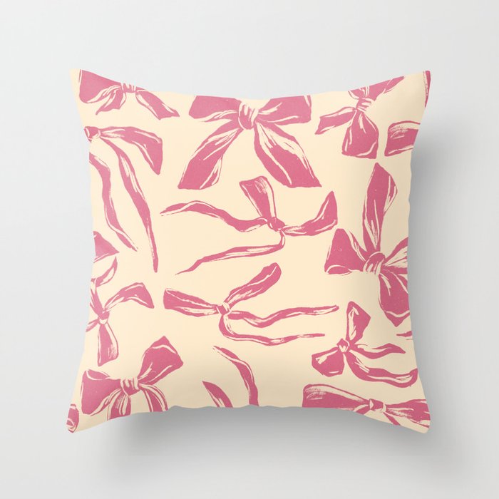 Pink bow pattern Throw Pillow Gallery Image 1