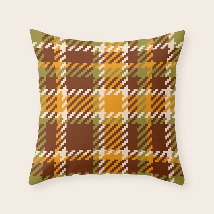 Retro 70s autumn tartan brown moss green mustard yellow pattern Throw Pillow Gallery Image 6
