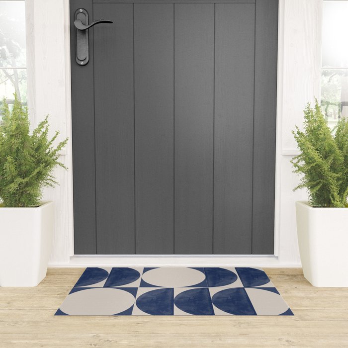 Mid Century Modern Geometric Blue Welcome Mat Gallery Image 3