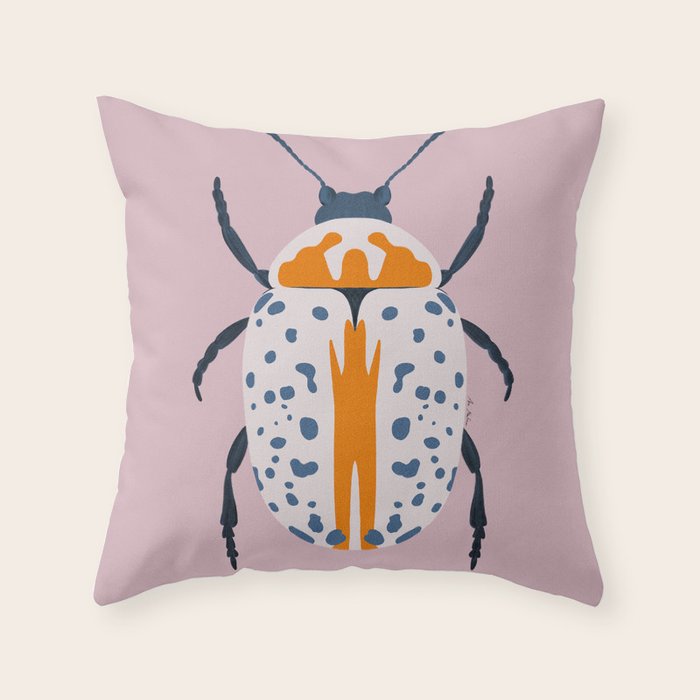 White and blue beetle Throw Pillow Gallery Image 1