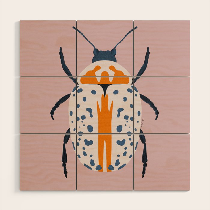 White and blue beetle Wood Wall Art Gallery Image 1