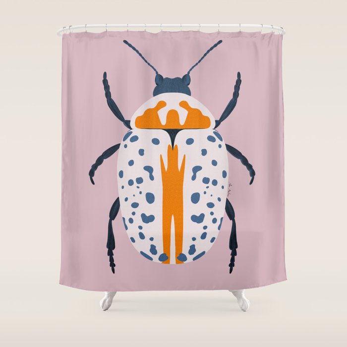 White and blue beetle Shower Curtain Gallery Image 1