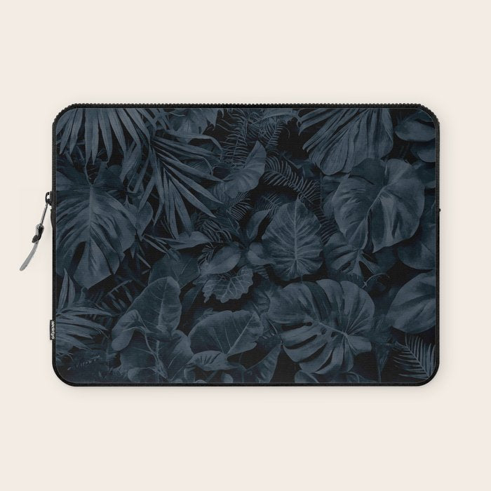 Moody Jungle Vibes Dark Teal Monstera And Palm Leaves Laptop Sleeve Gallery Image 1