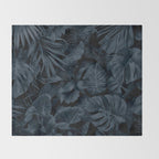 Moody Jungle Vibes Dark Teal Monstera And Palm Leaves Throw Blanket Gallery Image 2