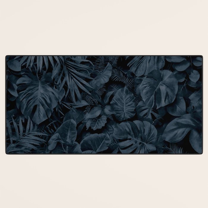 Moody Jungle Vibes Dark Teal Monstera And Palm Leaves Desk Mat Gallery Image 3
