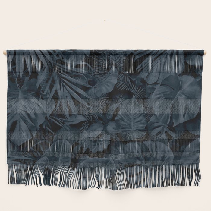 Moody Jungle Vibes Dark Teal Monstera And Palm Leaves Wall Hanging Gallery Image 1