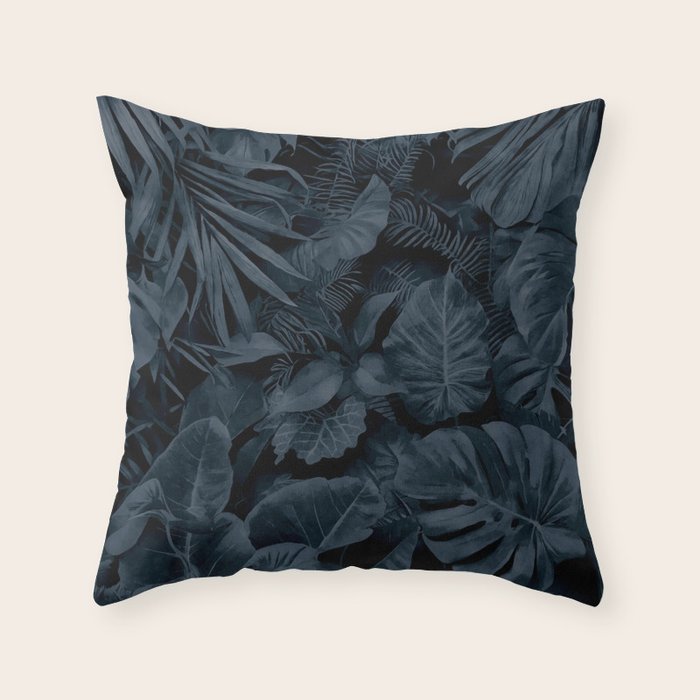 Moody Jungle Vibes Dark Teal Monstera And Palm Leaves Throw Pillow Gallery Image 6