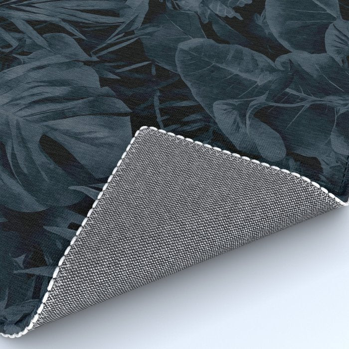 Moody Jungle Vibes Dark Teal Monstera And Palm Leaves Rug Gallery Image 4