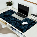 Moody Jungle Vibes Dark Teal Monstera And Palm Leaves Desk Mat Gallery Image 2