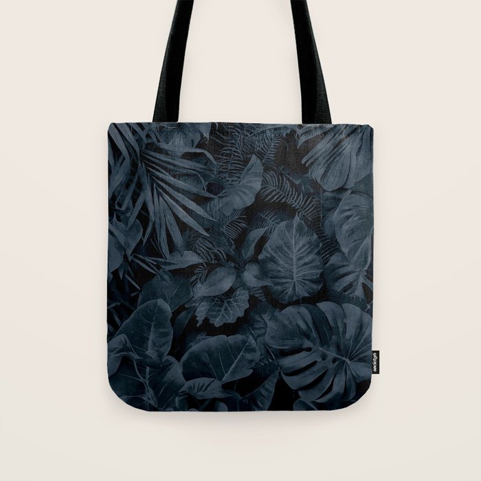 Moody Jungle Vibes Dark Teal Monstera And Palm Leaves Tote Bag Gallery Image 1