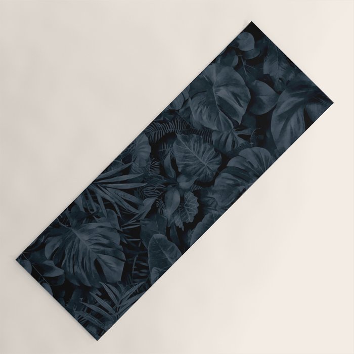 Moody Jungle Vibes Dark Teal Monstera And Palm Leaves Yoga Mat Gallery Image 1