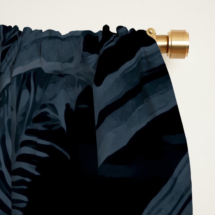 Moody Jungle Vibes Dark Teal Monstera And Palm Leaves Window Curtain Gallery Image 2