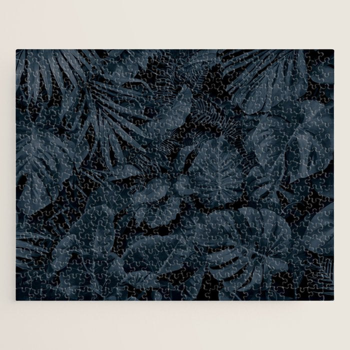 Moody Jungle Vibes Dark Teal Monstera And Palm Leaves Jigsaw Puzzle Gallery Image 1