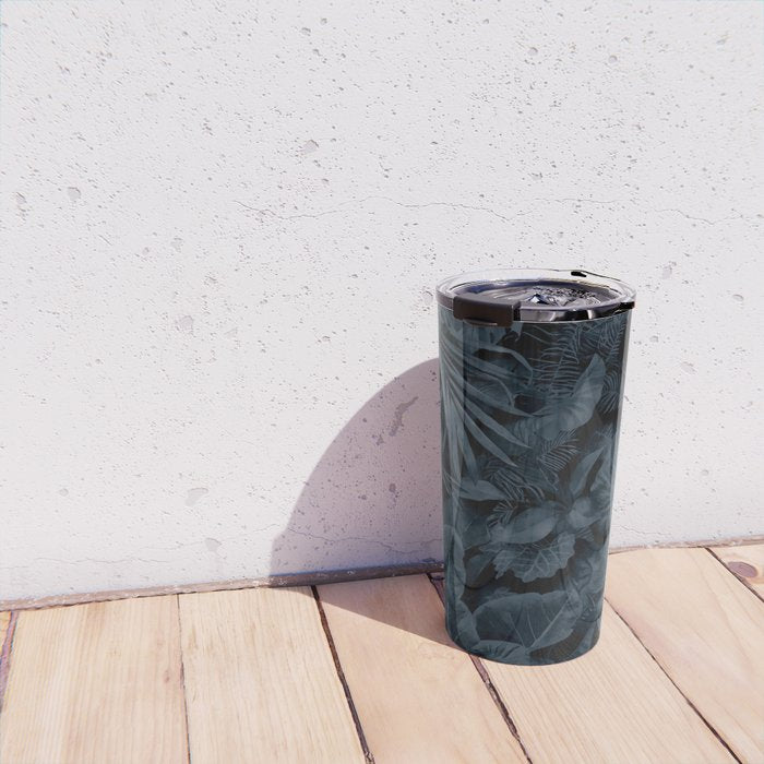 Moody Jungle Vibes Dark Teal Monstera And Palm Leaves Travel Mug Gallery Image 4