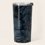 Moody Jungle Vibes Dark Teal Monstera And Palm Leaves Travel Mug Gallery Image 2