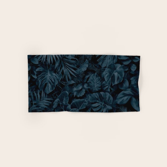 Moody Jungle Vibes Dark Teal Monstera And Palm Leaves Bath Towel Gallery Image 1