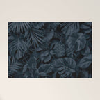 Moody Jungle Vibes Dark Teal Monstera And Palm Leaves Welcome Mat Gallery Image 1