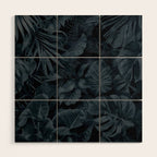 Moody Jungle Vibes Dark Teal Monstera And Palm Leaves Wood Wall Art Gallery Image 1