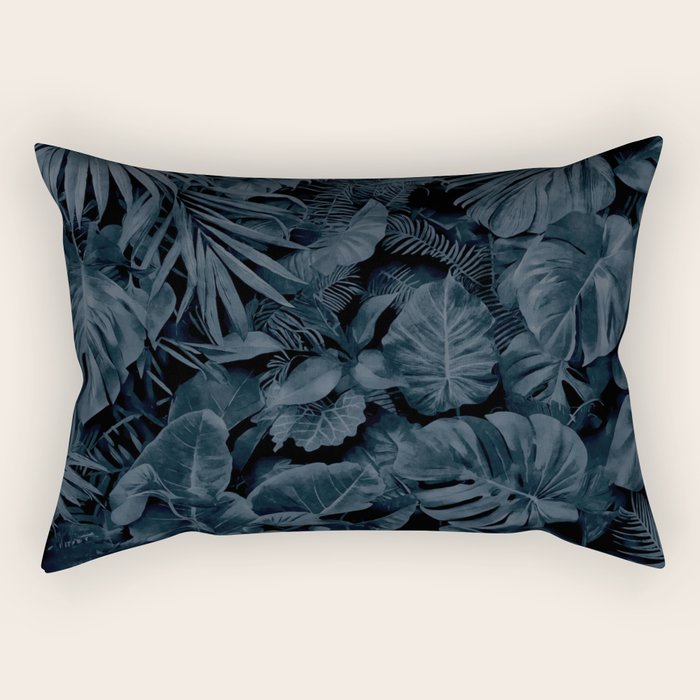 Moody Jungle Vibes Dark Teal Monstera And Palm Leaves Rectangular Pillow Gallery Image 2