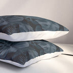 Moody Jungle Vibes Dark Teal Monstera And Palm Leaves Pillow Sham Gallery Image 3