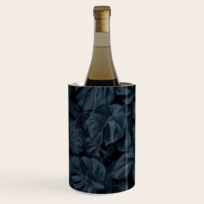 Moody Jungle Vibes Dark Teal Monstera And Palm Leaves Wine Chiller Gallery Image 3