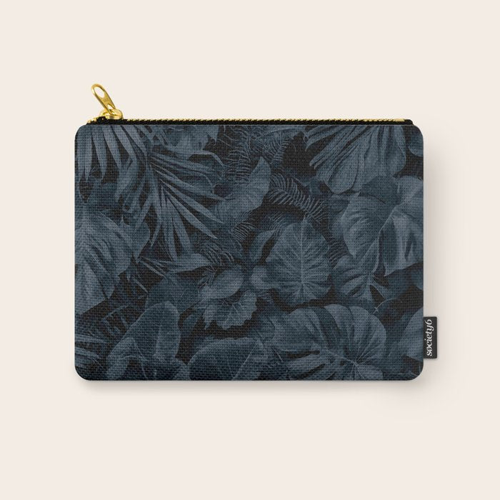 Moody Jungle Vibes Dark Teal Monstera And Palm Leaves Carry All Pouch Gallery Image 1