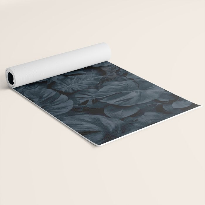 Moody Jungle Vibes Dark Teal Monstera And Palm Leaves Yoga Mat Gallery Image 2