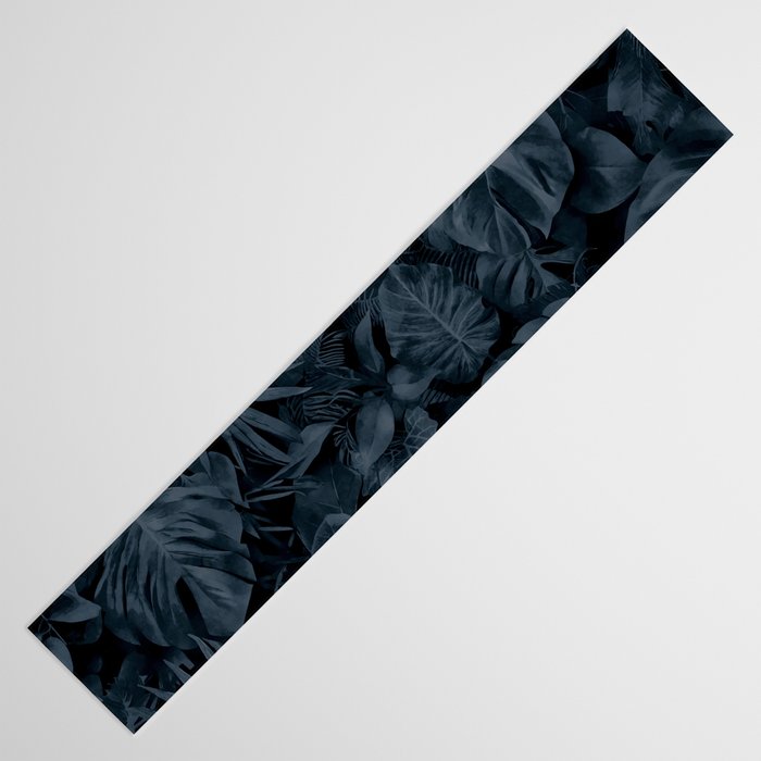 Moody Jungle Vibes Dark Teal Monstera And Palm Leaves Table Runner Gallery Image 3