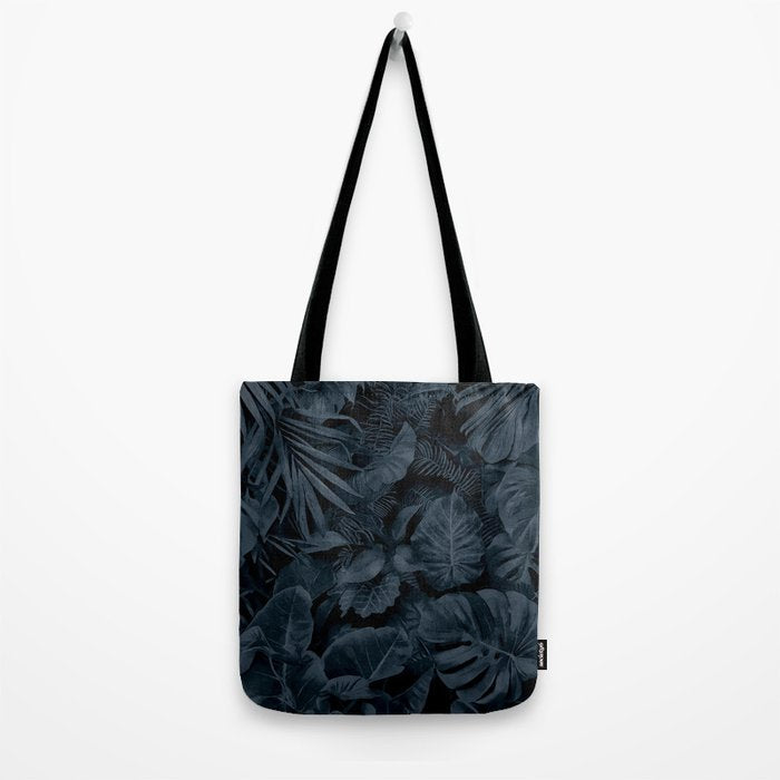 Moody Jungle Vibes Dark Teal Monstera And Palm Leaves Tote Bag Gallery Image 2