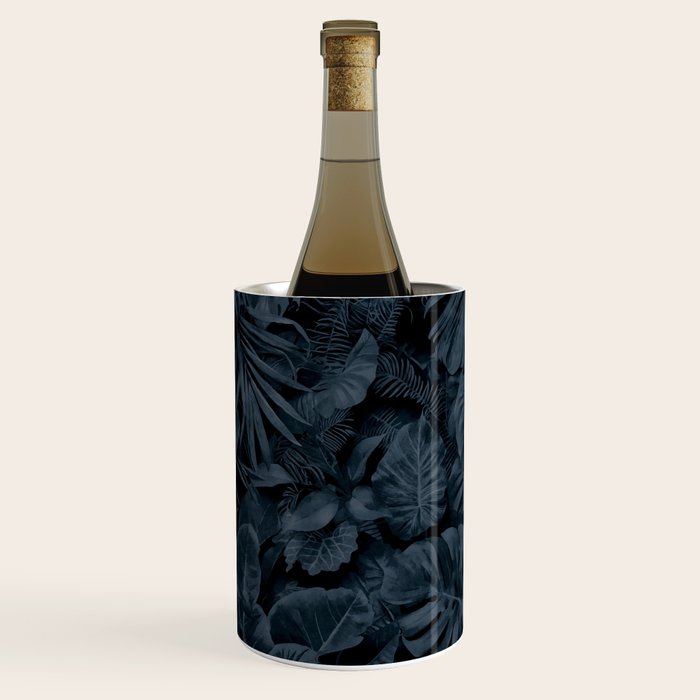 Moody Jungle Vibes Dark Teal Monstera And Palm Leaves Wine Chiller Gallery Image 1