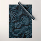 Moody Jungle Vibes Dark Teal Monstera And Palm Leaves Wrapping Paper Gallery Image 1