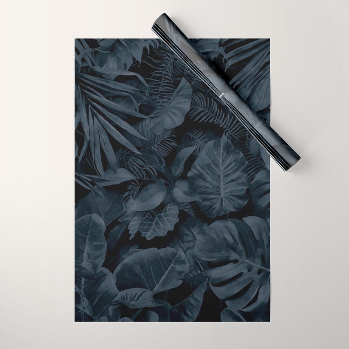 Moody Jungle Vibes Dark Teal Monstera And Palm Leaves Wrapping Paper Gallery Image 1
