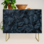 Moody Jungle Vibes Dark Teal Monstera And Palm Leaves Credenza Gallery Image 1