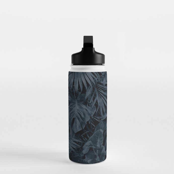 Moody Jungle Vibes Dark Teal Monstera And Palm Leaves Water Bottle Gallery Image 3
