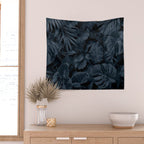 Moody Jungle Vibes Dark Teal Monstera And Palm Leaves Wall Tapestry Gallery Image 2