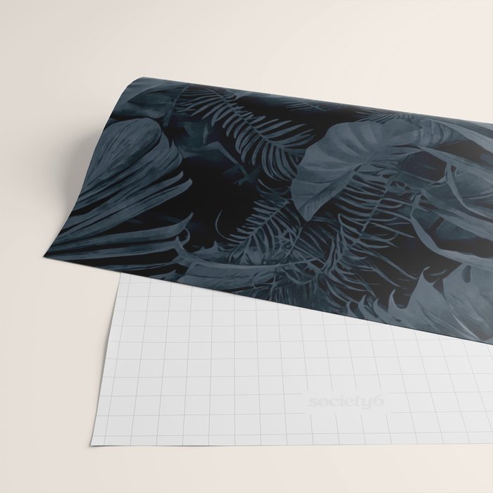 Moody Jungle Vibes Dark Teal Monstera And Palm Leaves Wrapping Paper Gallery Image 2