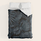 Moody Jungle Vibes Dark Teal Monstera And Palm Leaves Duvet Cover Gallery Image 6