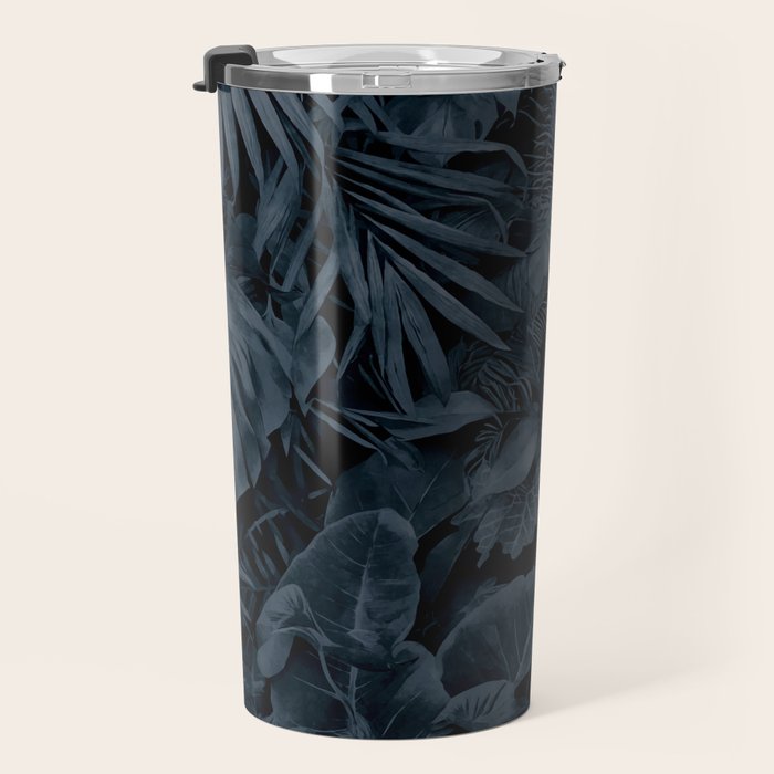 Moody Jungle Vibes Dark Teal Monstera And Palm Leaves Travel Mug Gallery Image 3