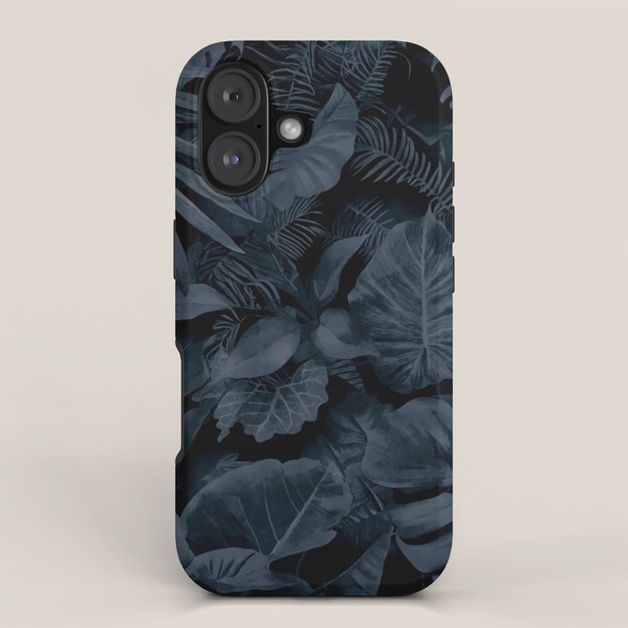 Moody Jungle Vibes Dark Teal Monstera And Palm Leaves iPhone Case Gallery Image 1