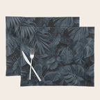 Moody Jungle Vibes Dark Teal Monstera And Palm Leaves Placemat Gallery Image 1