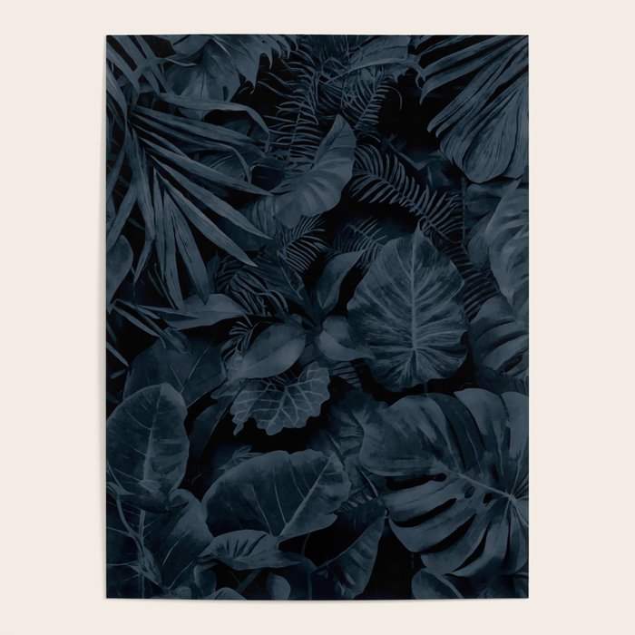 Moody Jungle Vibes Dark Teal Monstera And Palm Leaves Poster Gallery Image 4
